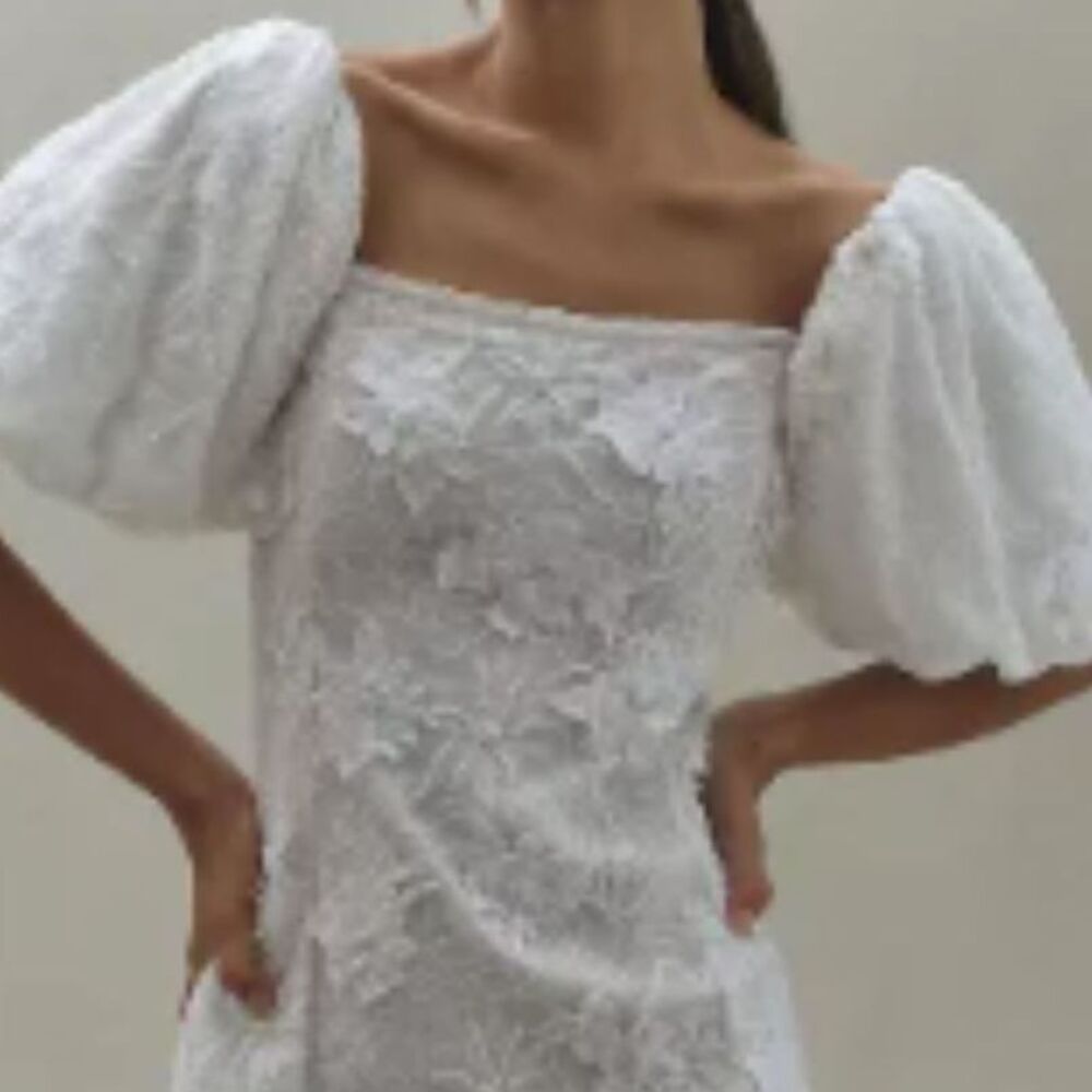 ~ BHLDN Lg 2in1 Bridal Dress Anthropologie Removable Puff-Sleeve Wedding Mini - Picture 14 of 16